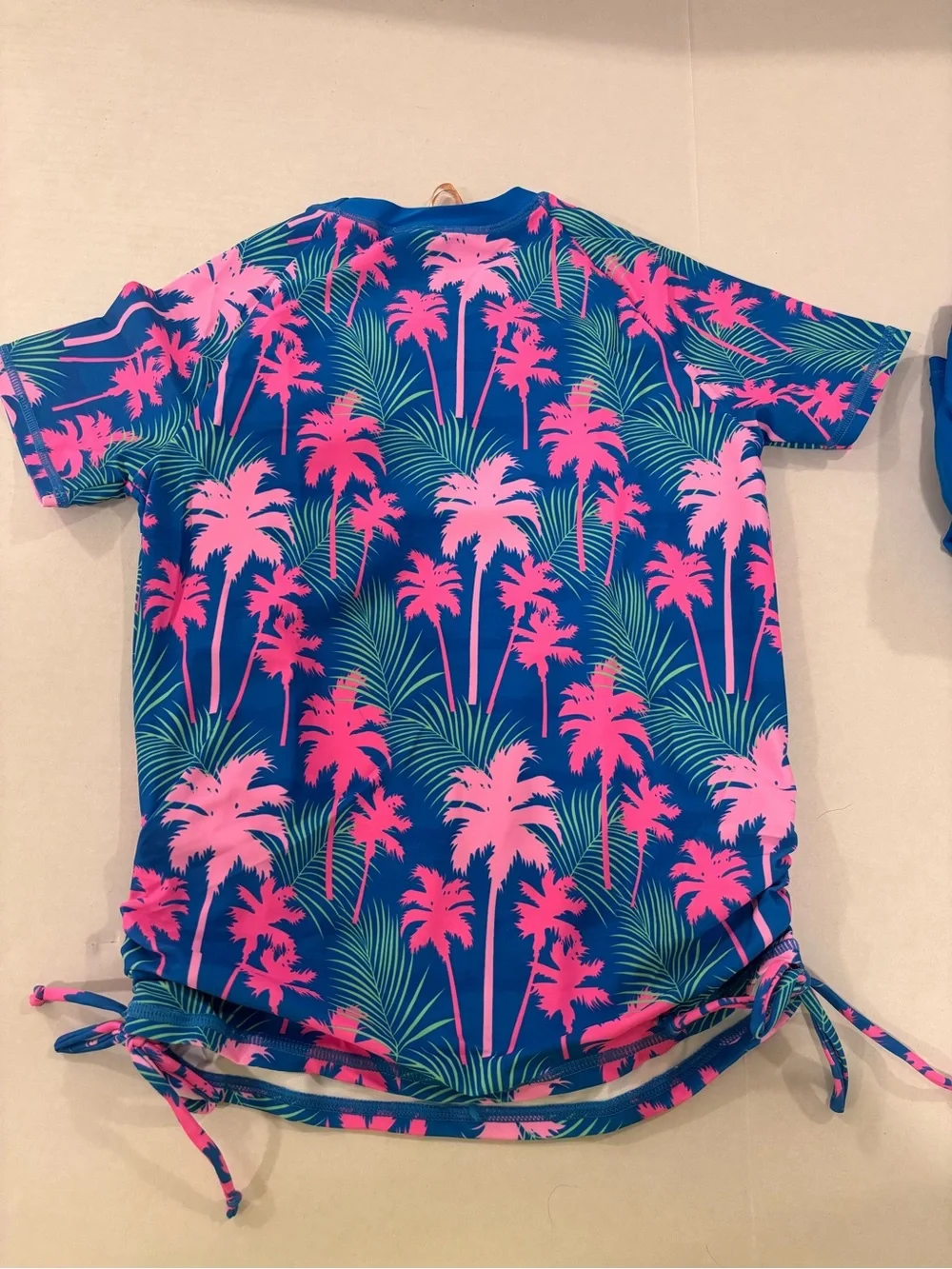 Grace Karin Girls Swimwear Set NWT Size 14Y blue pink tropical rashguard shorts